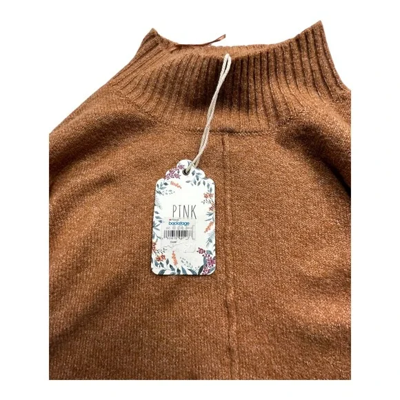 PINK ROSE Caramel Mock Neck Ribbed Knit Sweater Women's Size L - Picture 4 of 9